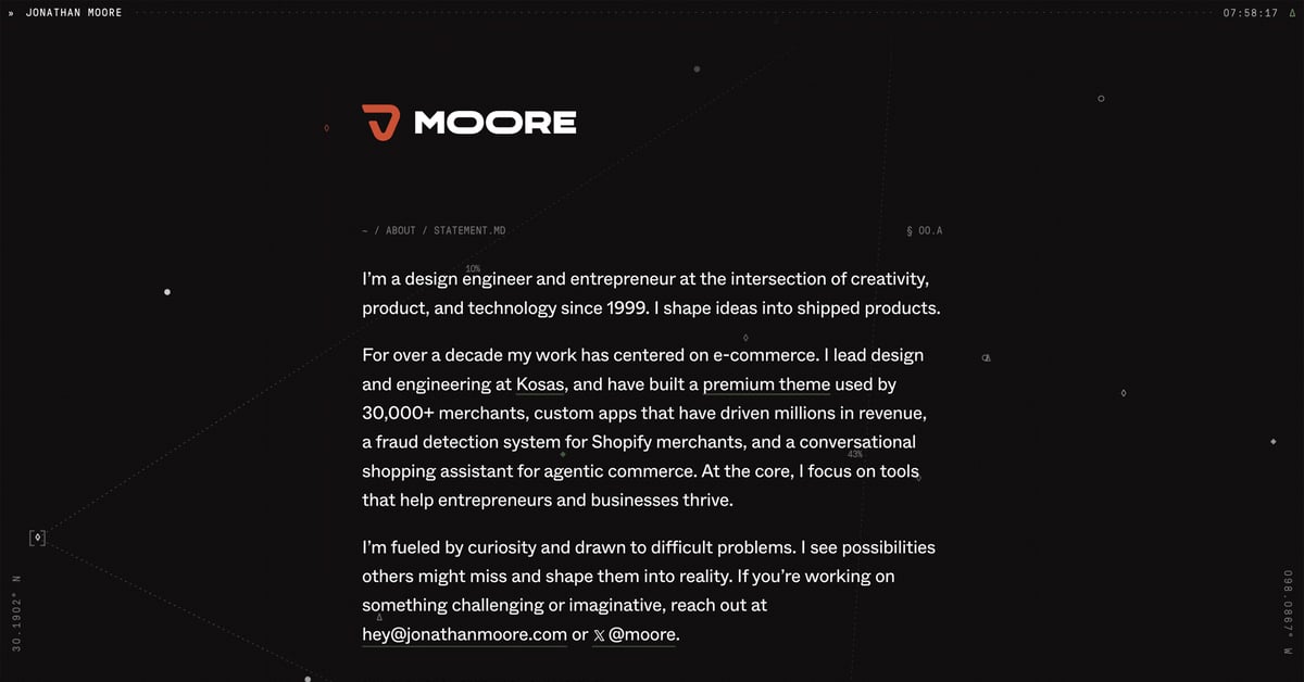 Jonathan Moore — One Page Website Award