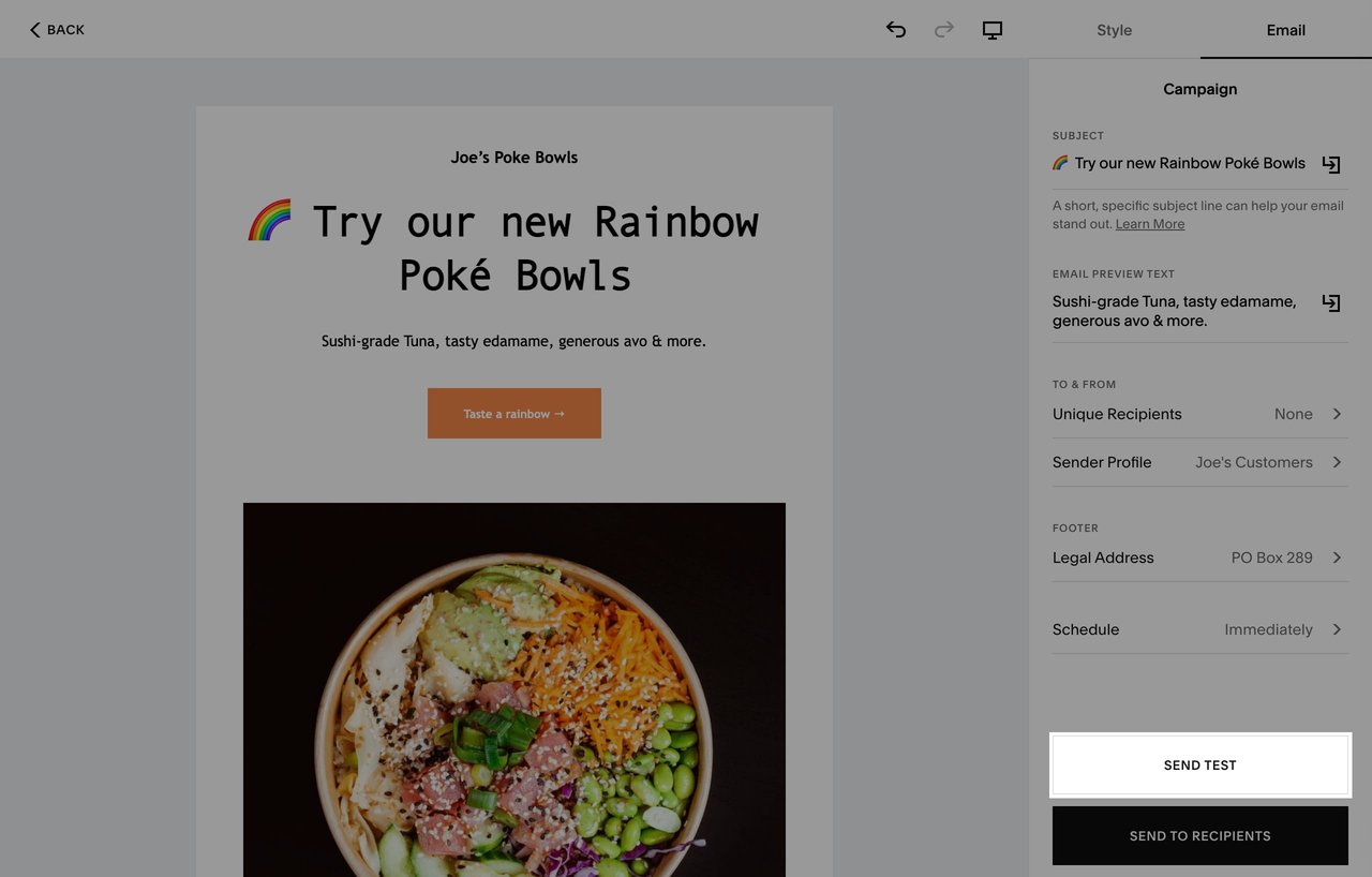 Finally click Send Test button bottom-right to send a test email to yourself Screenshot