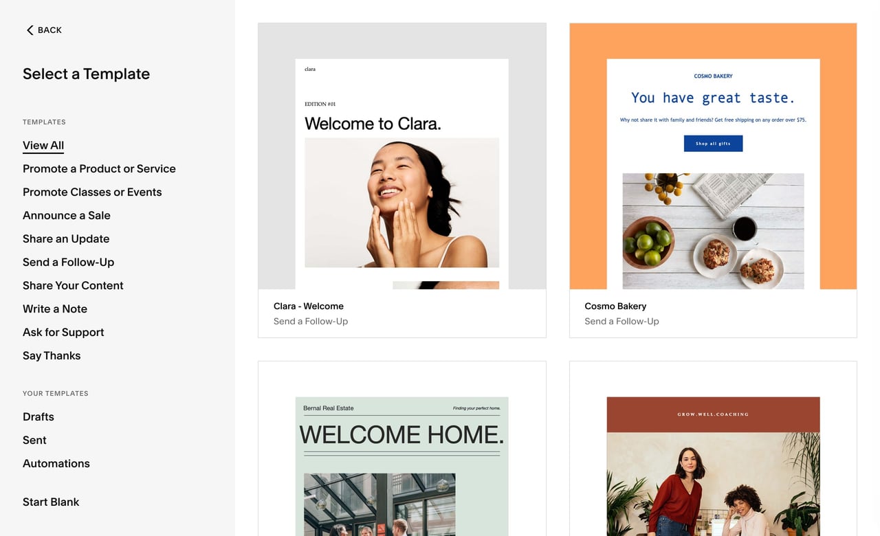 Choose an Email design Screenshot