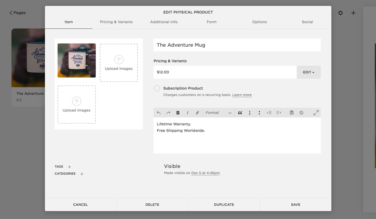 Squarespace Editing Interface Screenshot