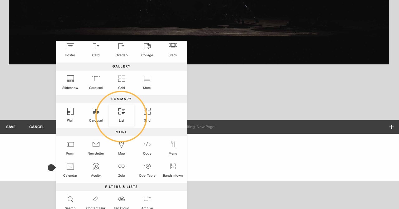 Step 5 - Adding a List Content Block Screenshot