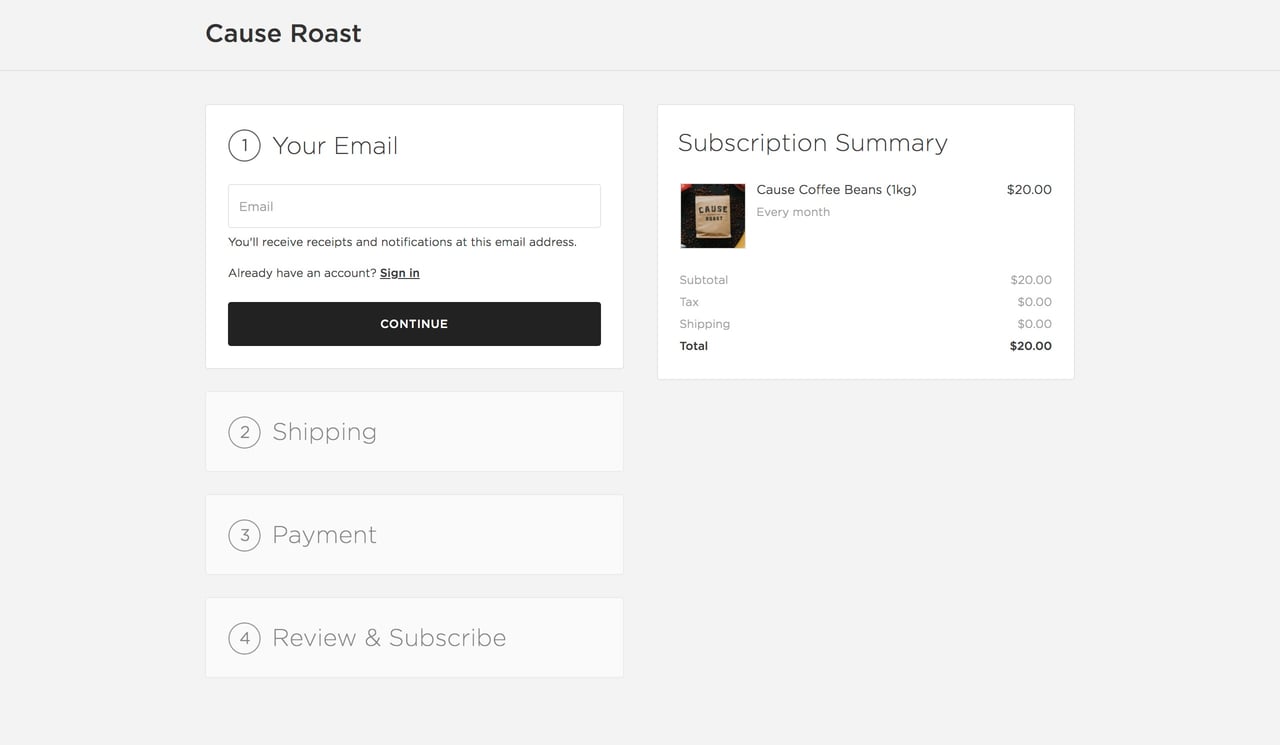 Squarespace subscription check-out process preview Screenshot