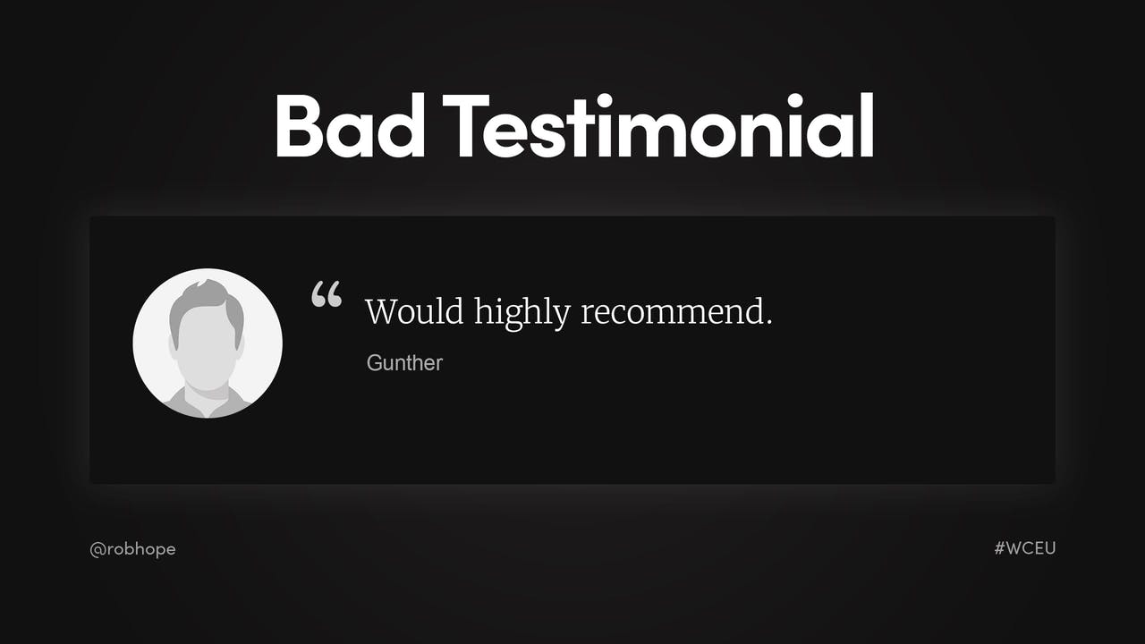 Landing Page - Bad Testimonial example Screenshot