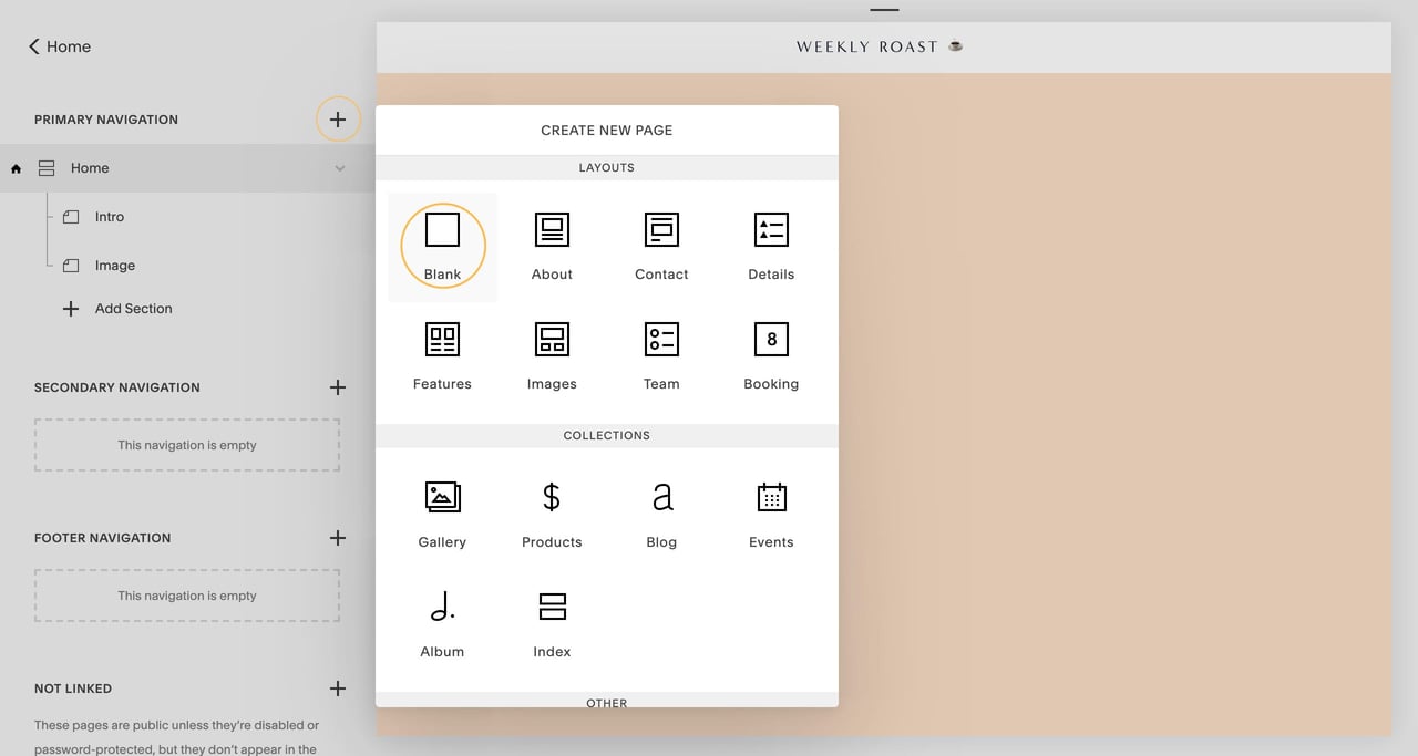 Add a new website page: Screenshot