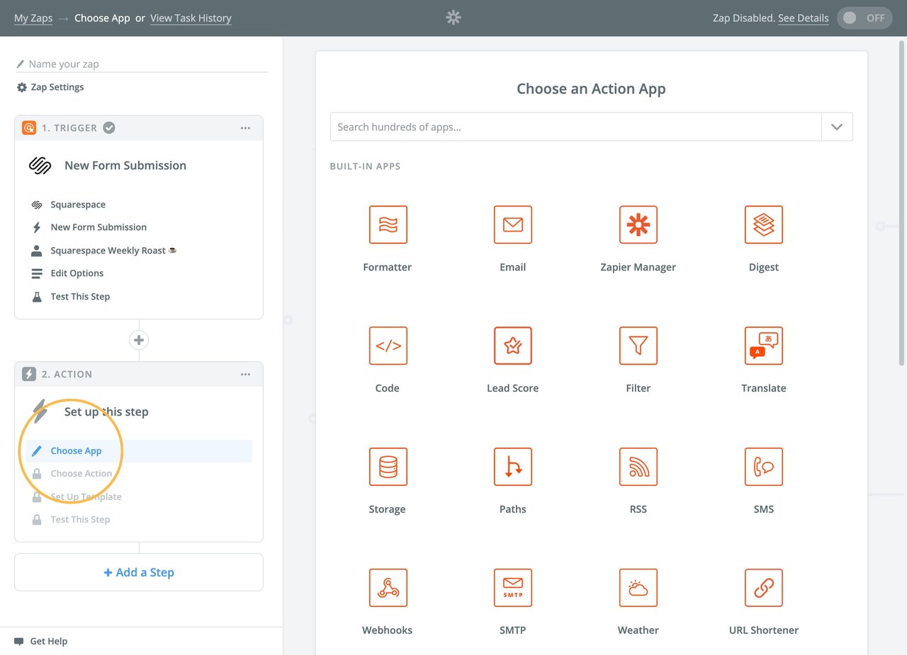 Add the final Action step in Zapier Screenshot