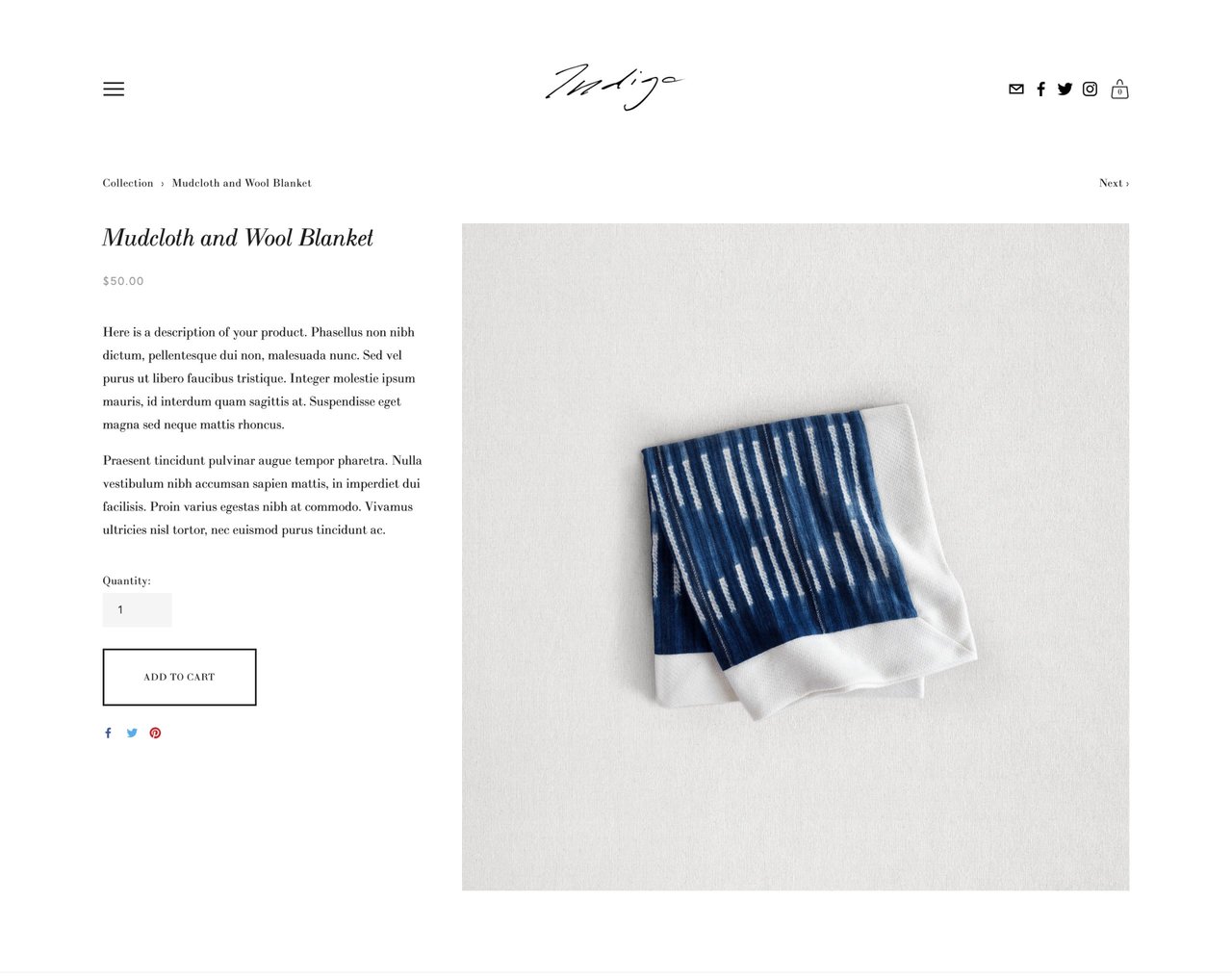 Squarespace Indigo Template - Product Page Screenshot