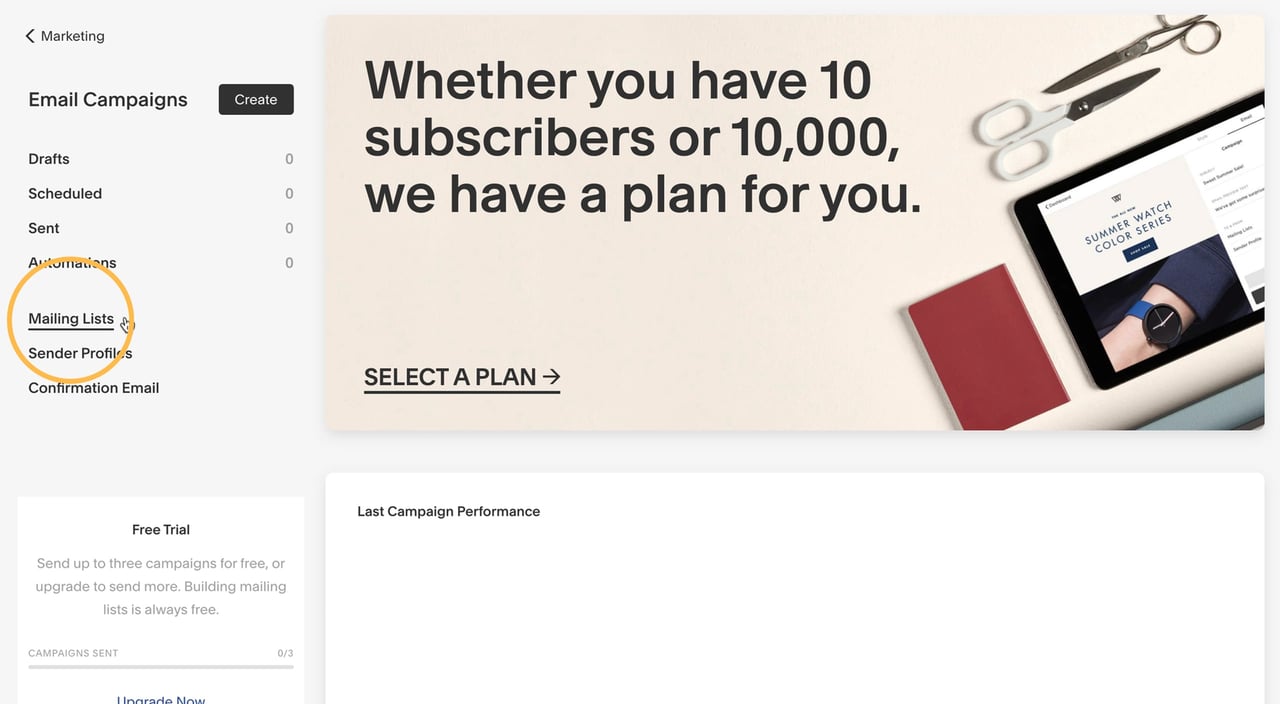 Squarespace Email Campaigns section Screenshot