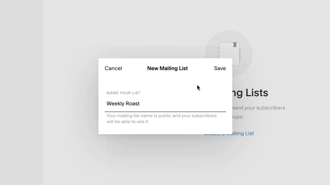 Create a new mailing list Screenshot