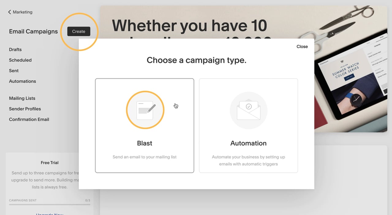 Creating a Blast email campaign Screenshot