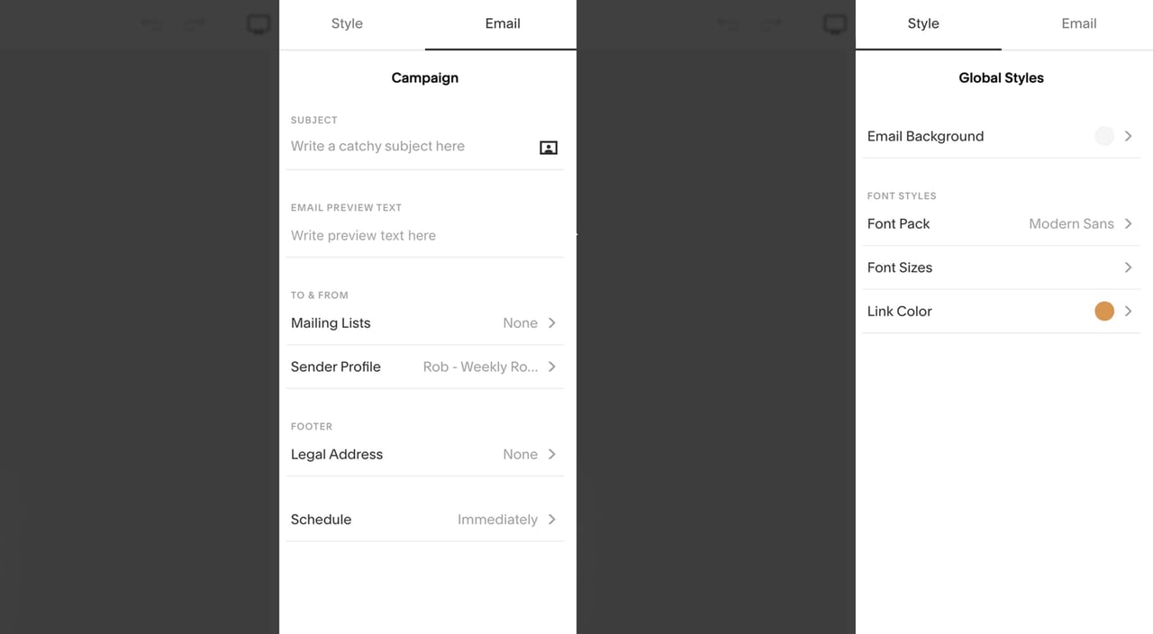 Email campaign right bar breakdown Screenshot