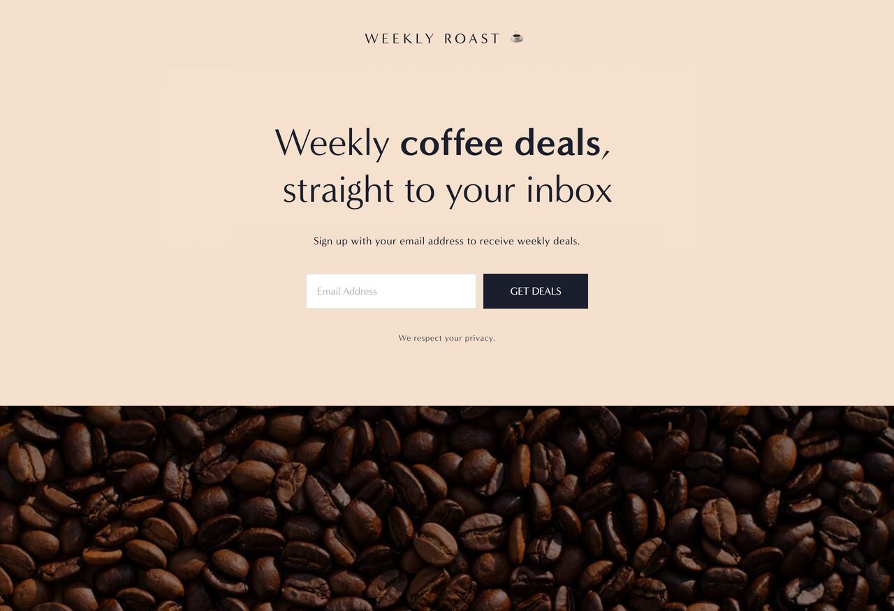 Weekly Roast Landing Page built using Squarespace Screenshot