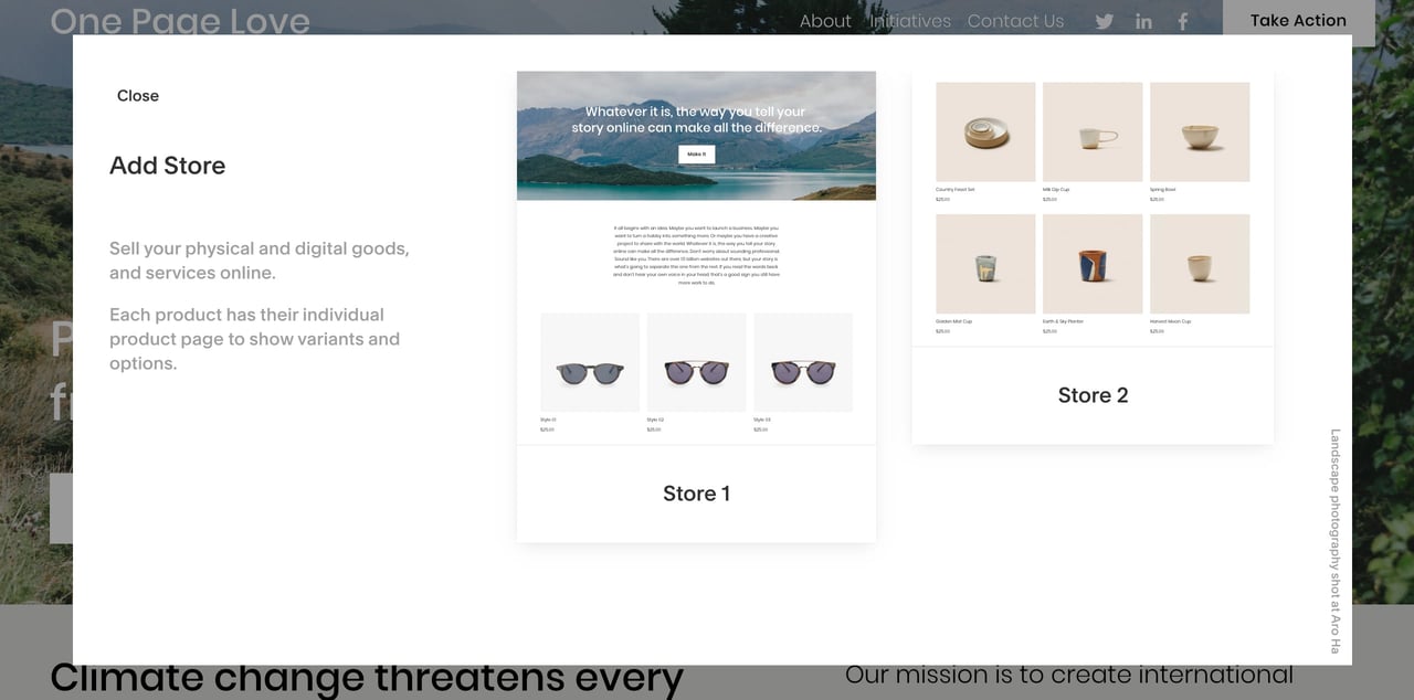 Choosing a Squarespace store design Screenshot