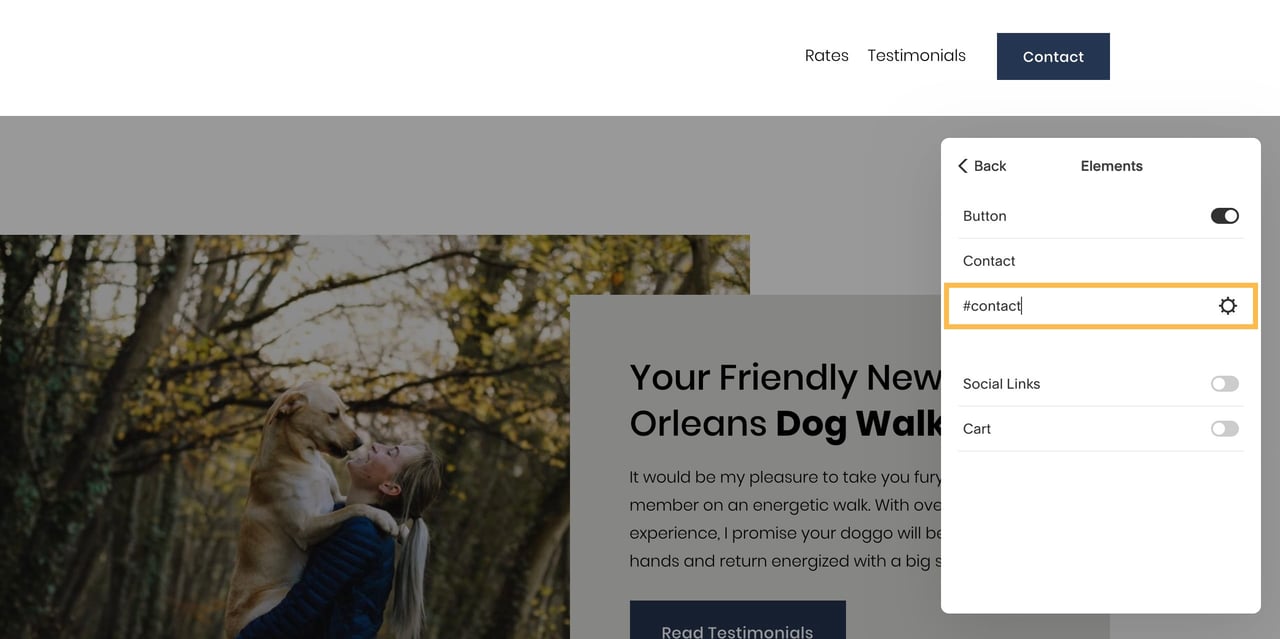 Adding custom links to header buttons Screenshot