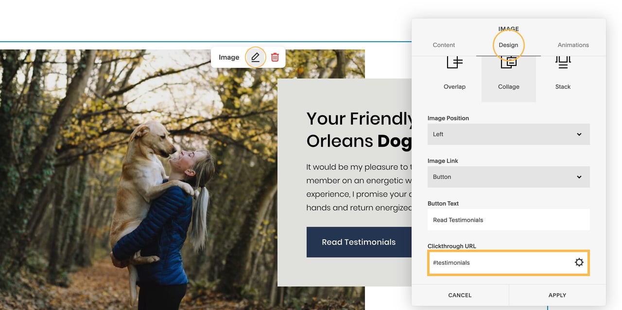 Adding custom links to buttons Screenshot