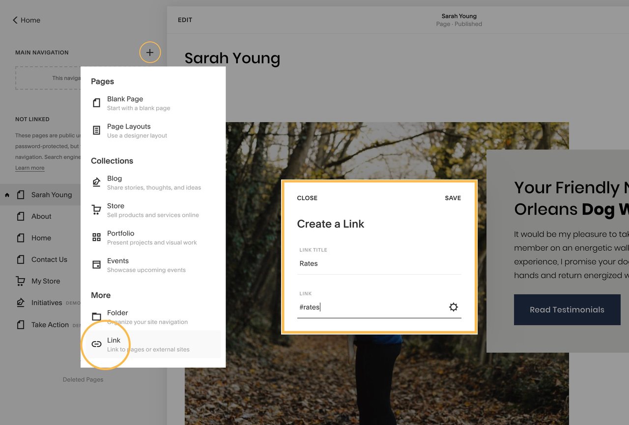 Adding custom links to header navigation Screenshot