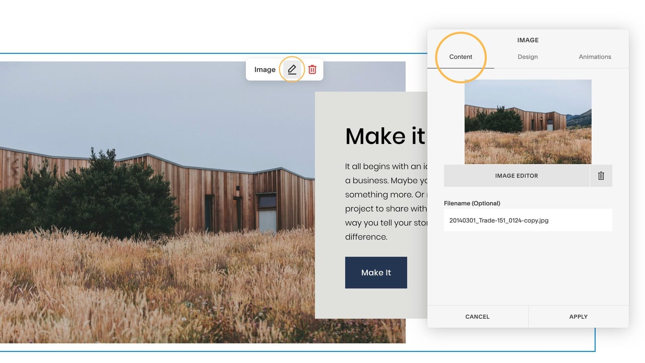 Content inline editing Screenshot