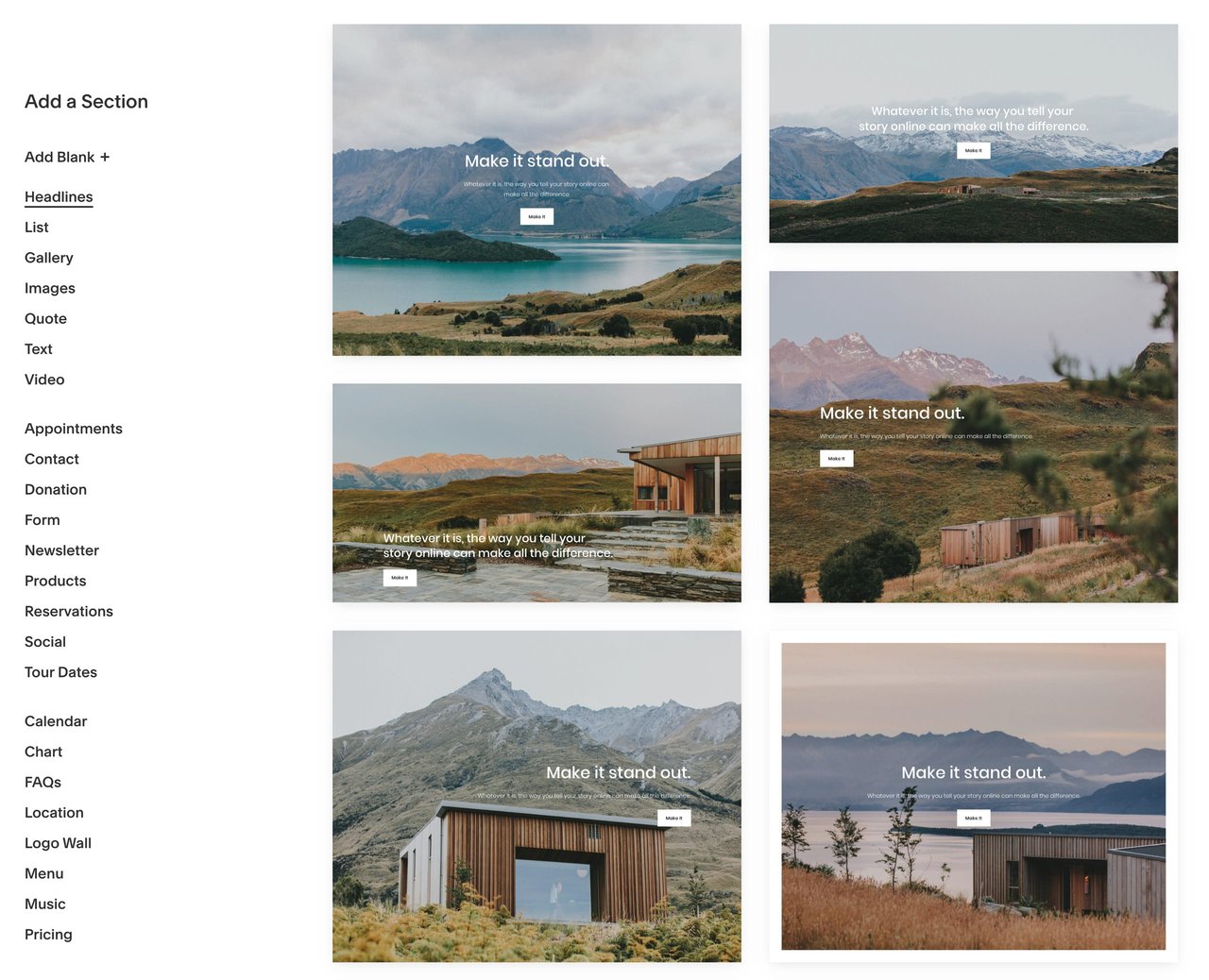 Squarespace 7.1 page sections preview Screenshot