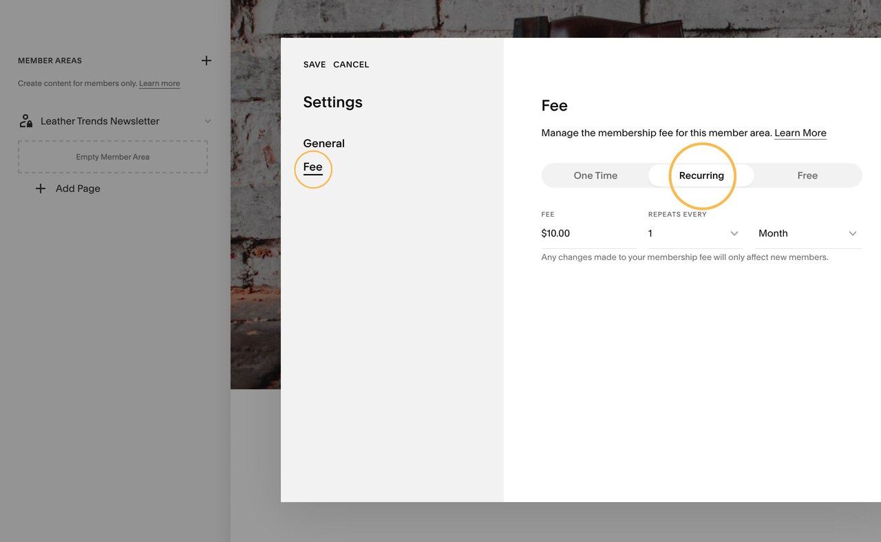 Squarespace Member Areas - Setting a subscription membership type Screenshot