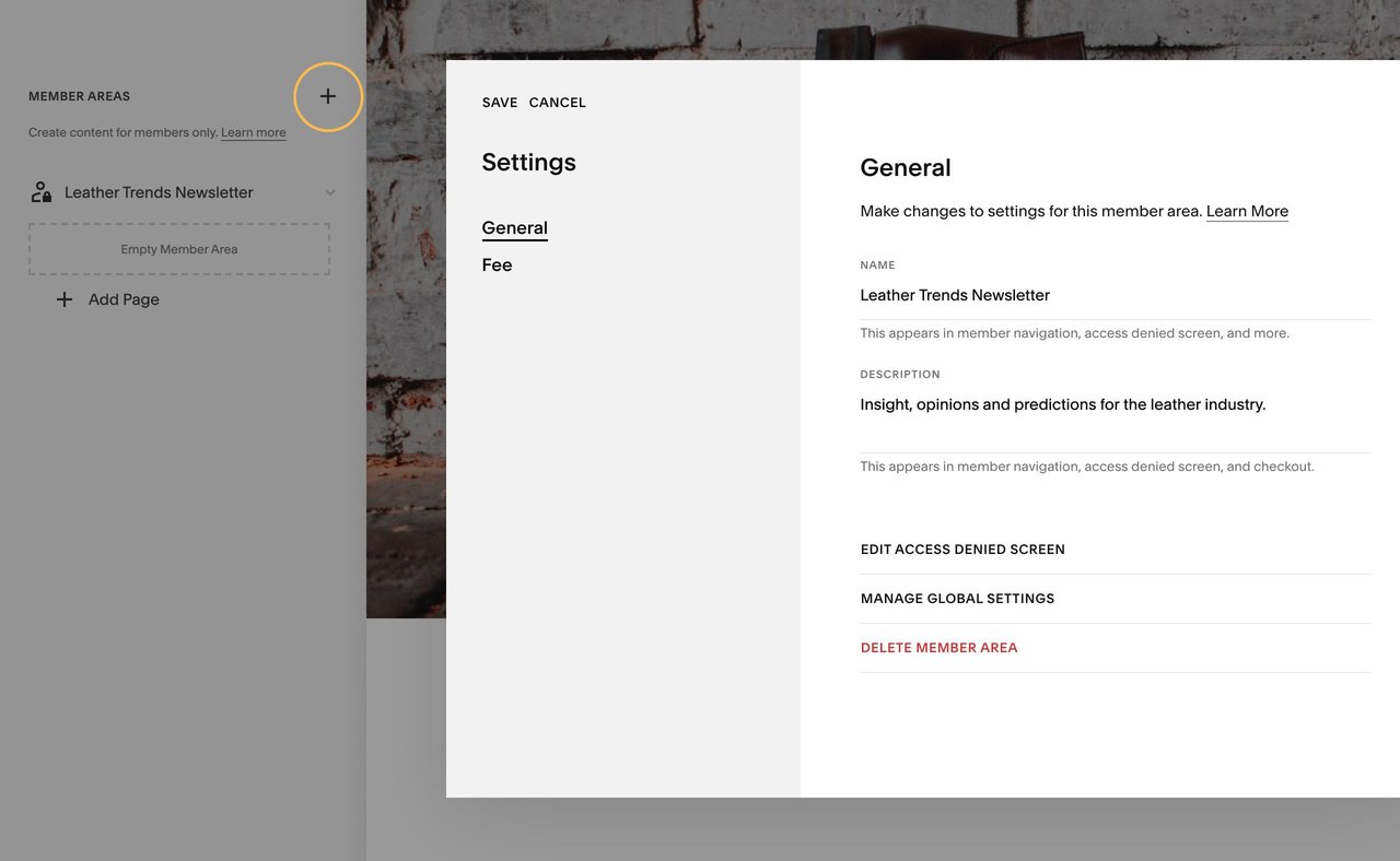 Squarespace Member Areas - Naming the new area Screenshot