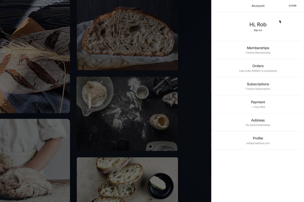 Squarespace Member Areas - Customer Account View Screenshot
