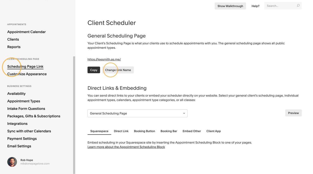 Acuity - Changing Link Name Screenshot