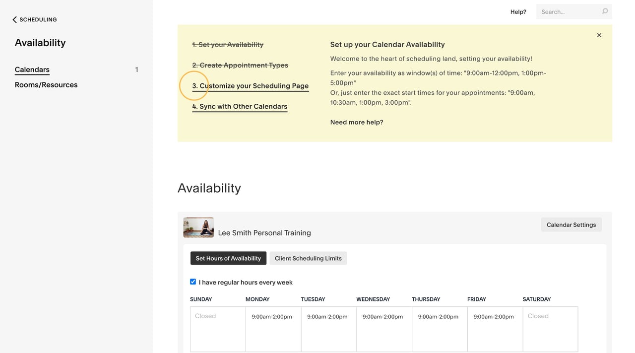 Acuity - Opening Scheduling Page Appearance Screenshot