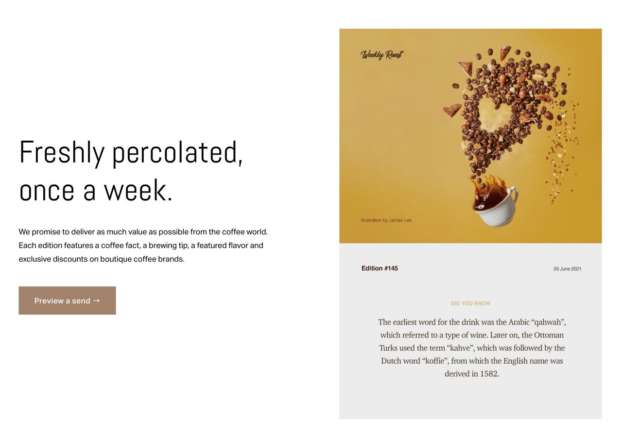 Newsletter landing page campaign preview block Screenshot