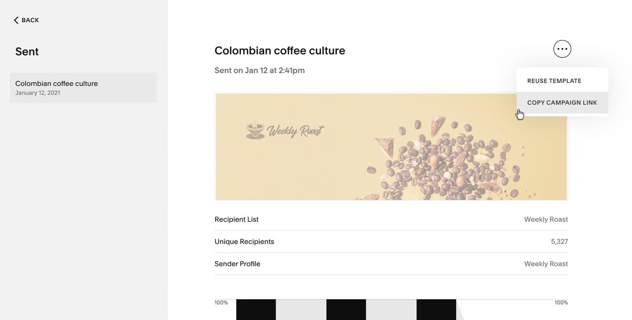 Squarespace Email Marketing sent campaigns Screenshot