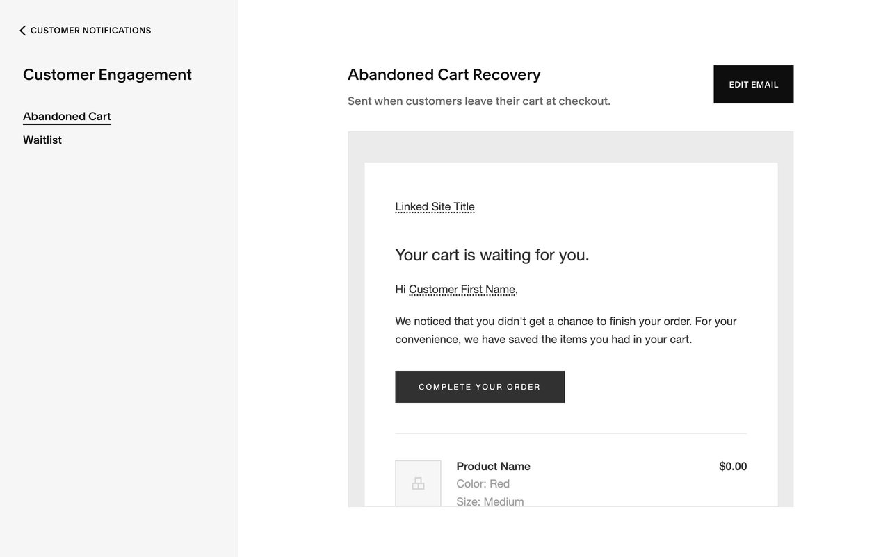 Squarespace Abandoned Cart Recovery Email Template Screenshot