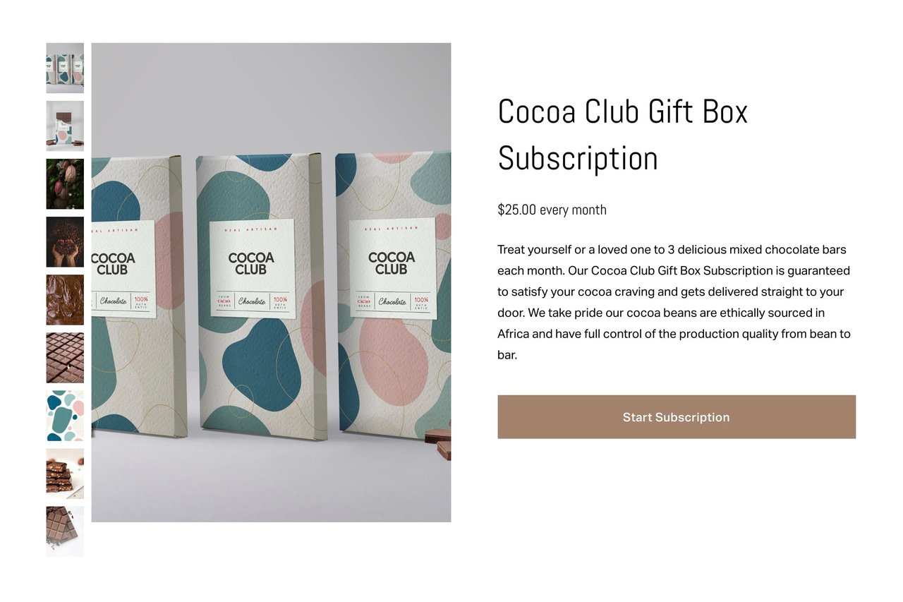 Cocoa Club Product Page on Squarespace Screenshot