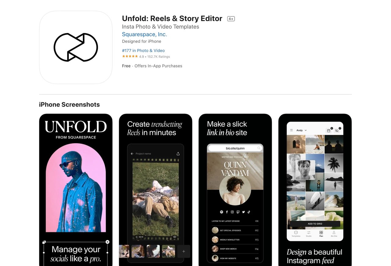 Unfold on the Apple App Store Screenshot