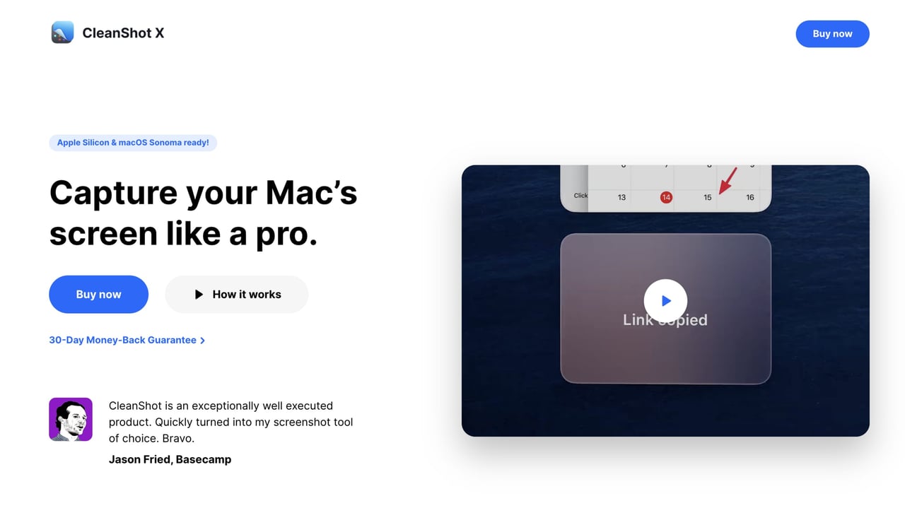 CleanShot X hero section testimonial Screenshot