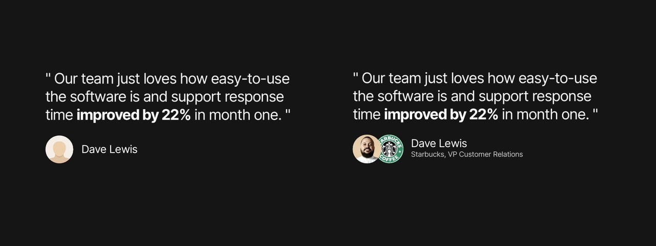 Customer testimonial comparison Screenshot