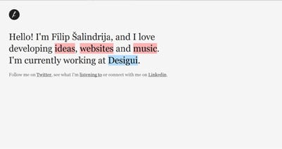 Filip Šalindrija Website Screenshot
