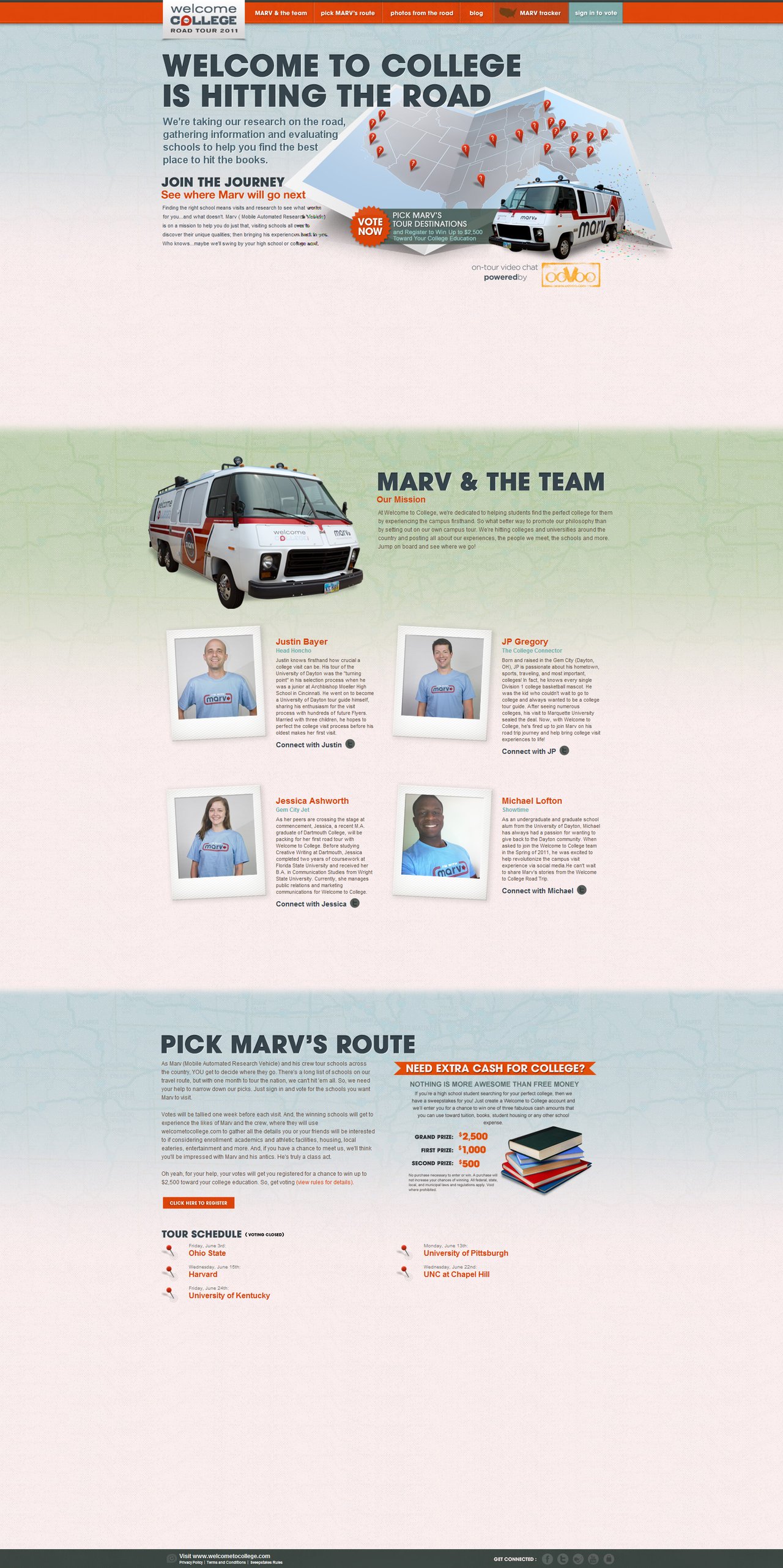 Welcome to College Road Tour 2011 Website Screenshot