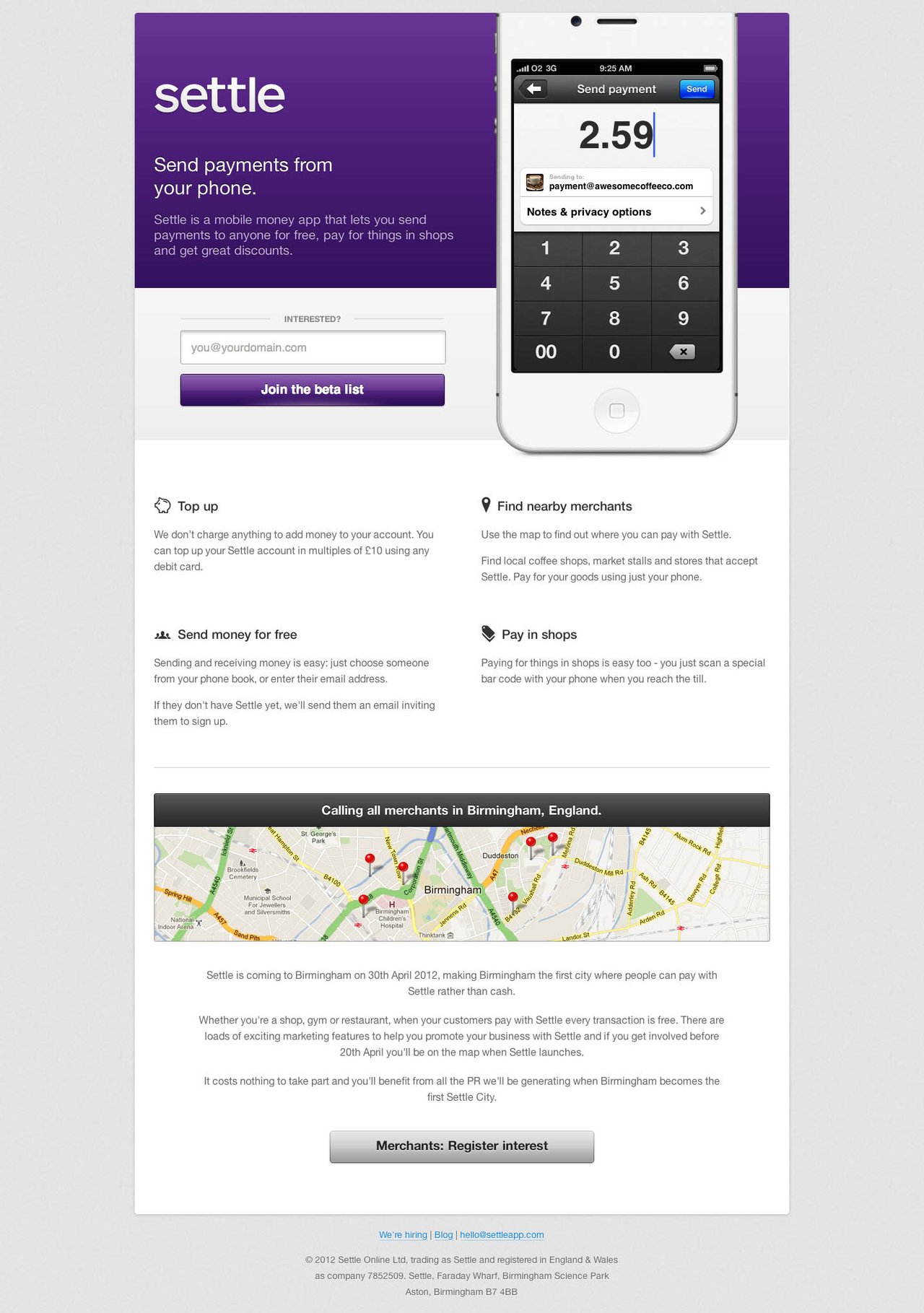 Settle Website Screenshot