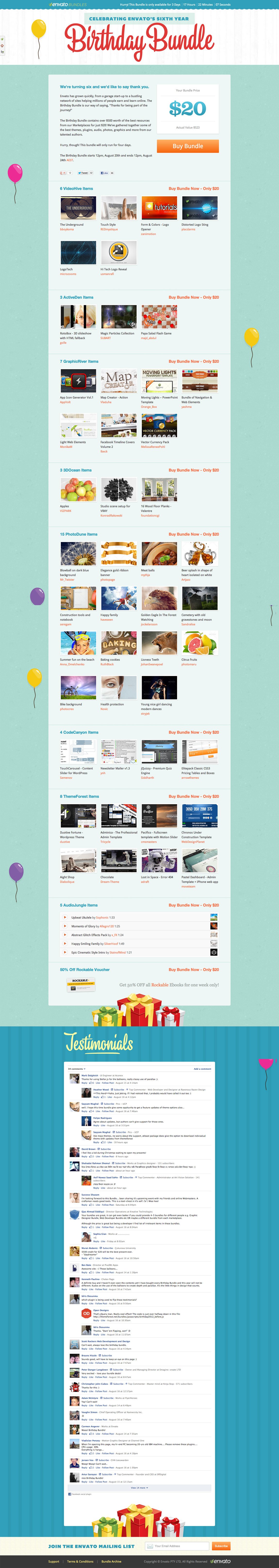Envato Birthday Bundle 2012 Website Screenshot