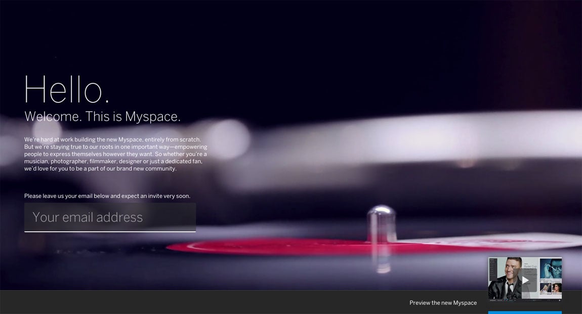 Welcome to the new Myspace Website Screenshot