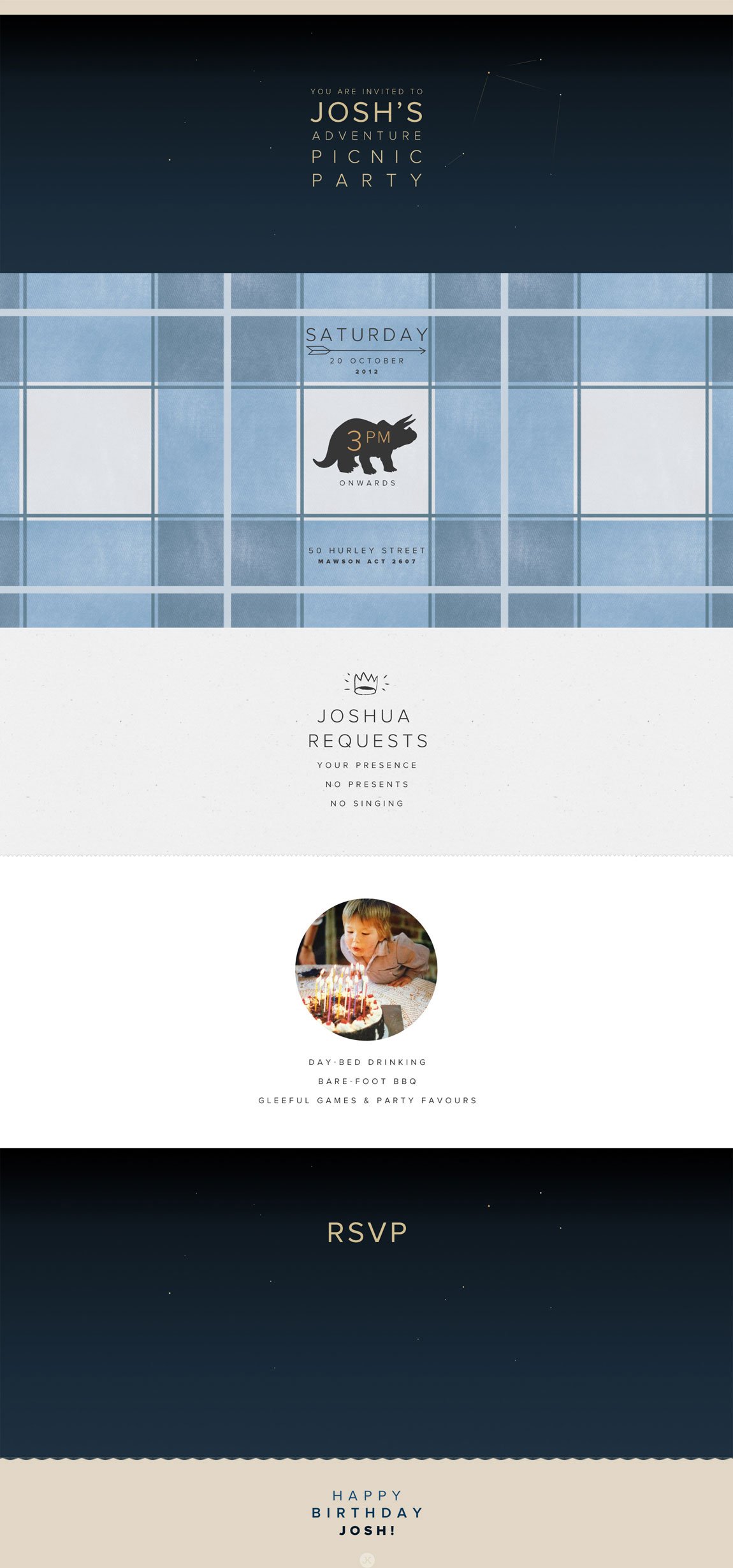 Josh’s Adventure Picnic Party Website Screenshot