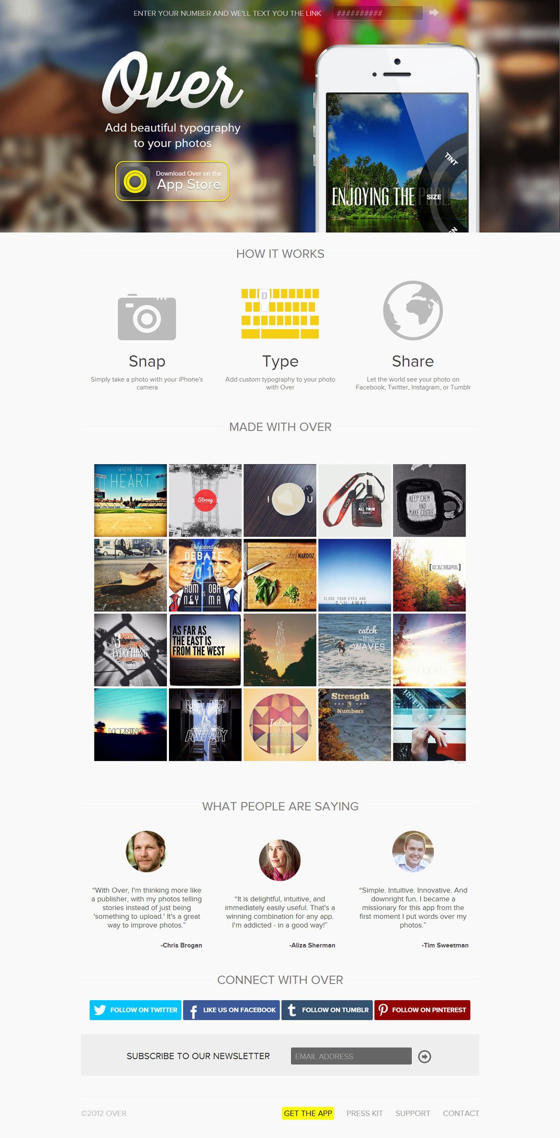 Over App Website Screenshot