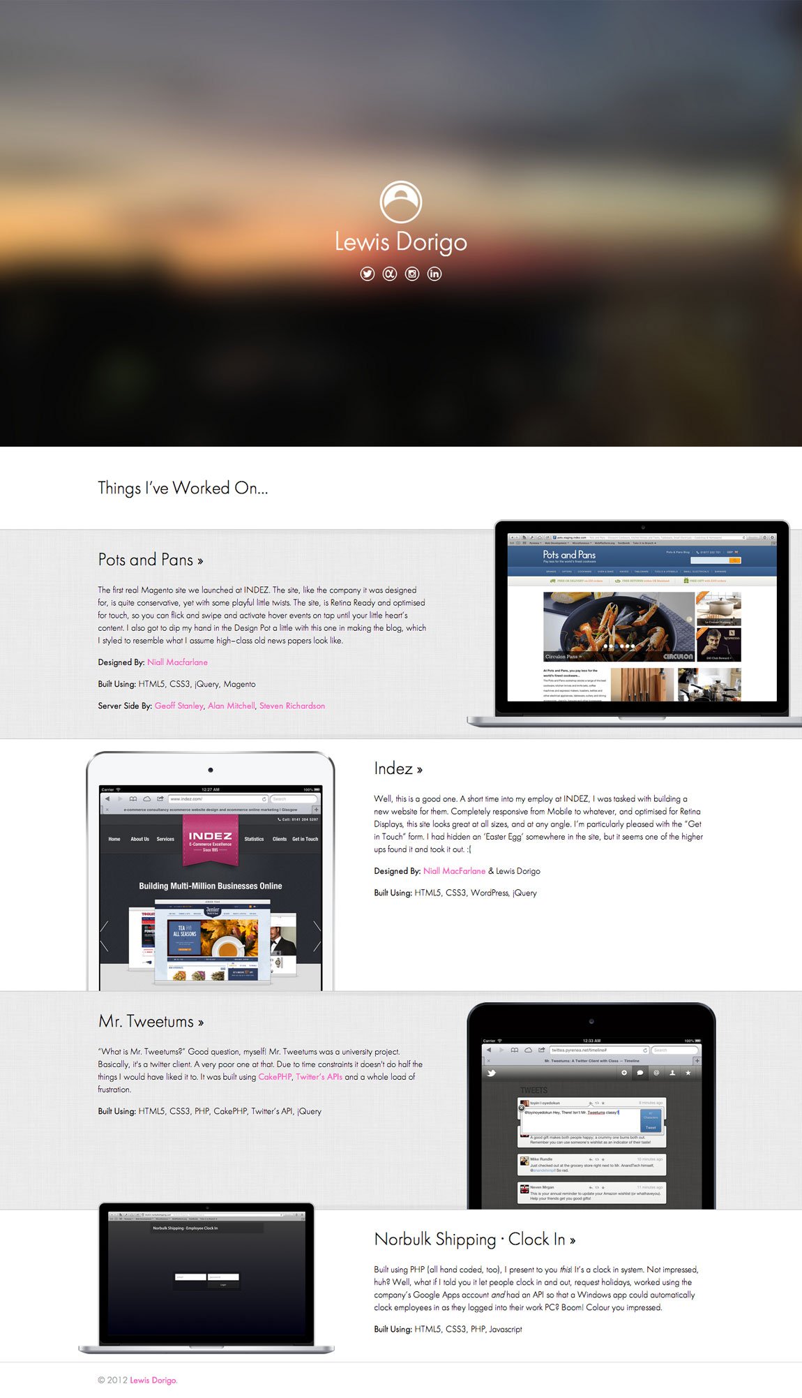Lewis Dorigo Website Screenshot