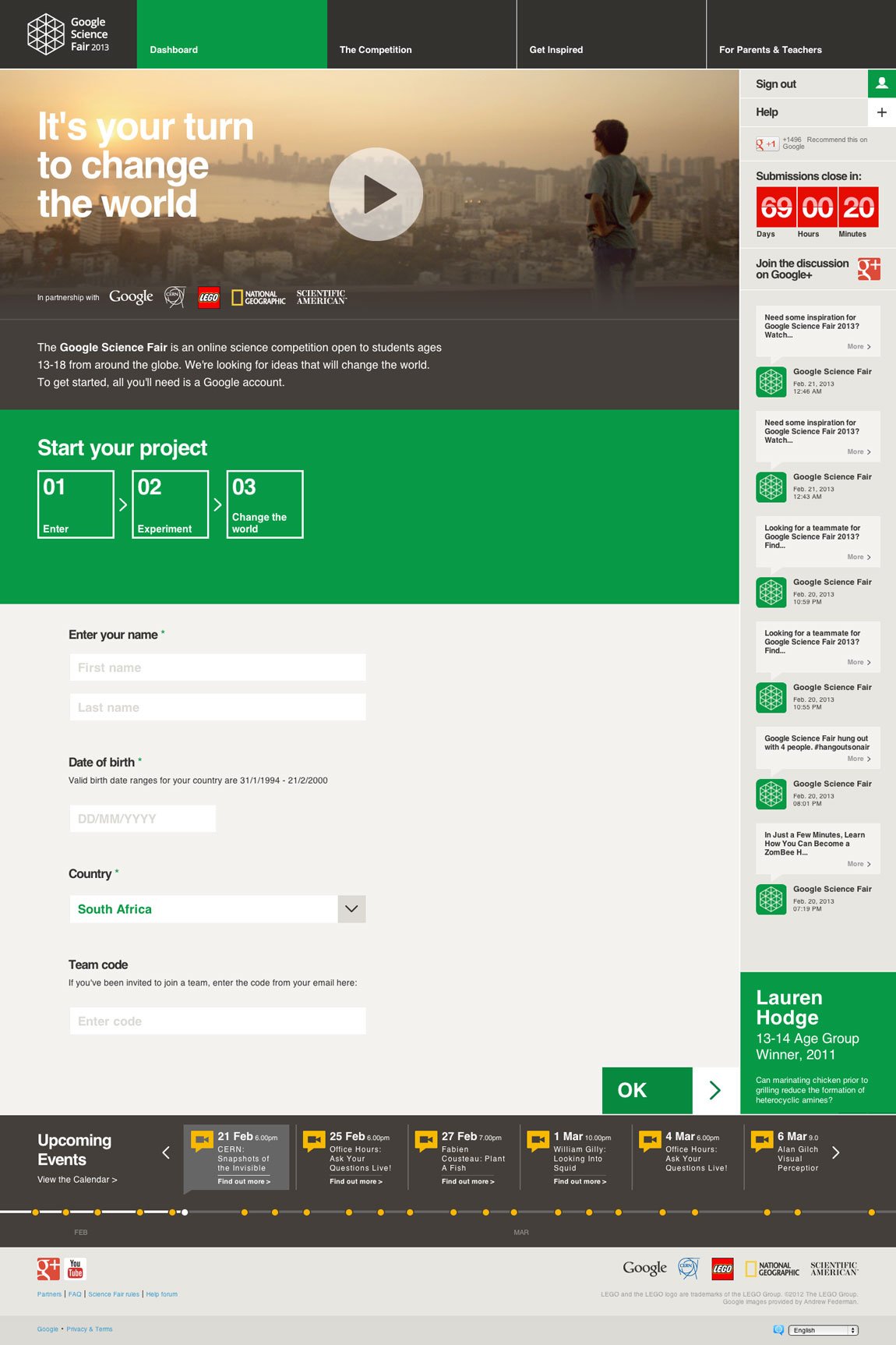 Google Science Fair 2013 Website Screenshot