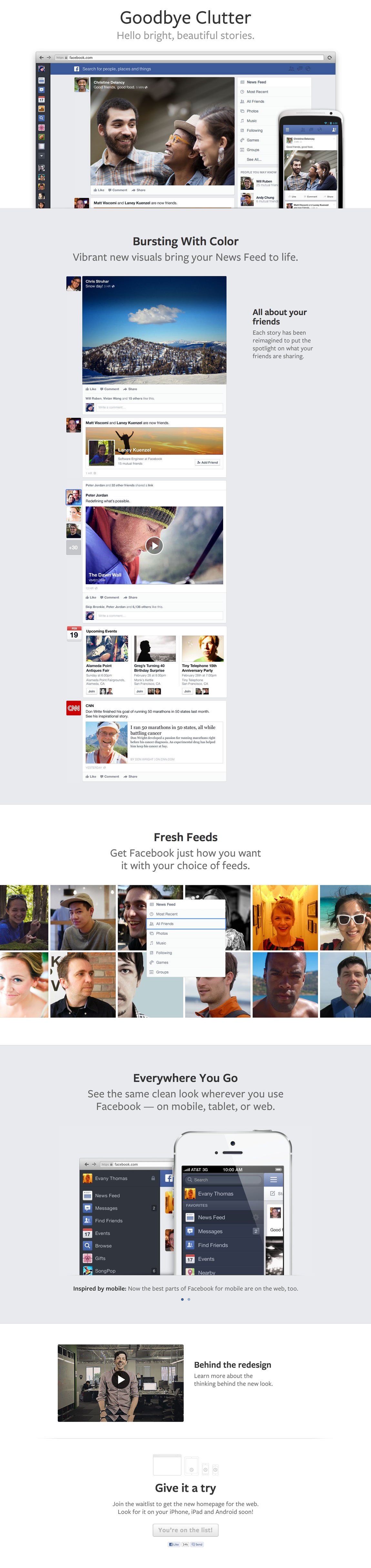 Facebook News Feed Redesign Website Screenshot