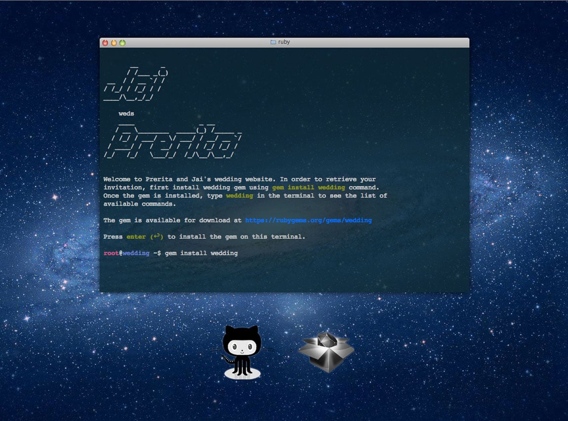 Terminal Wedding Website Screenshot