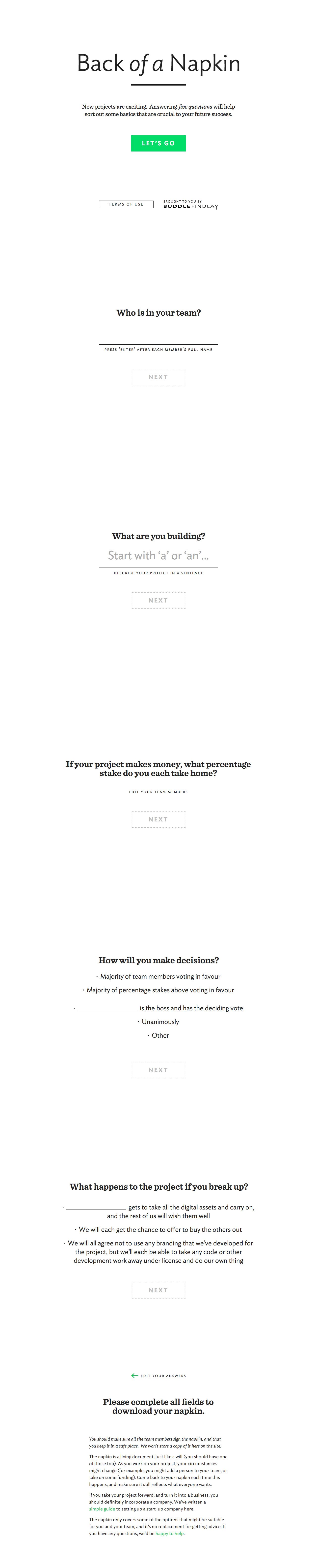 Back of a Napkin Website Screenshot