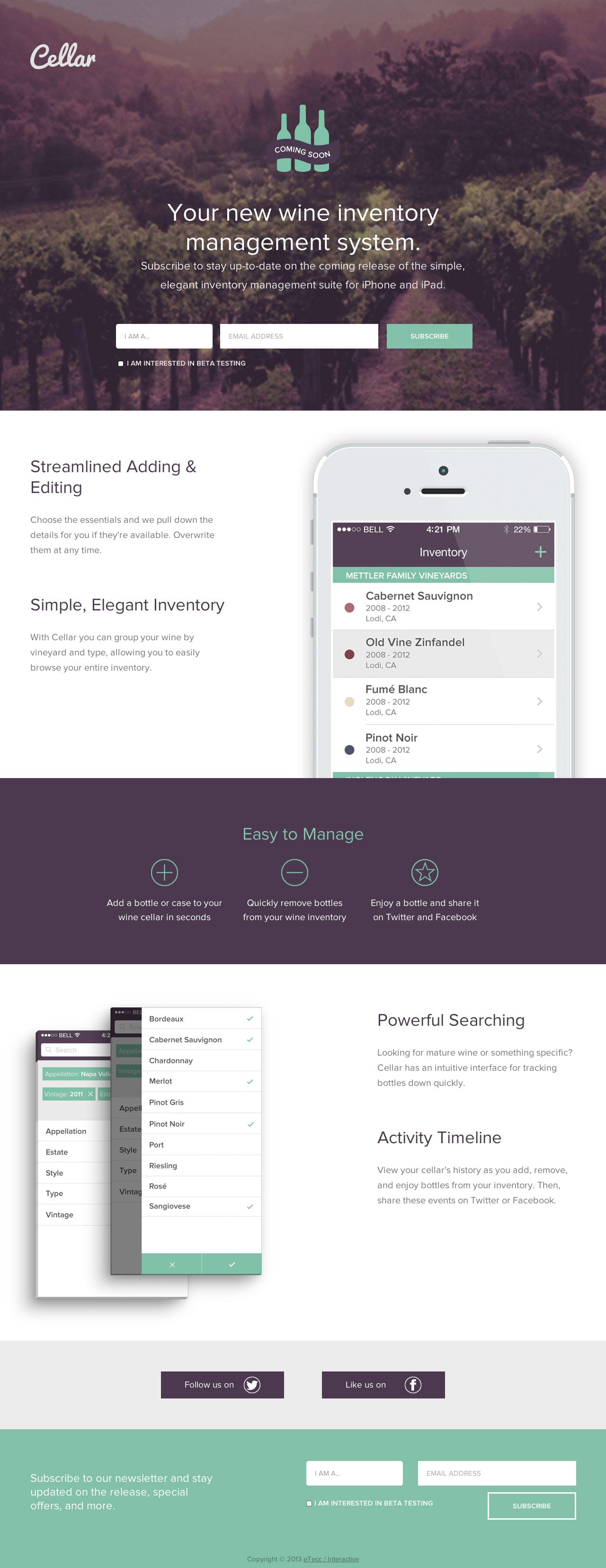 Cellar App Website Screenshot