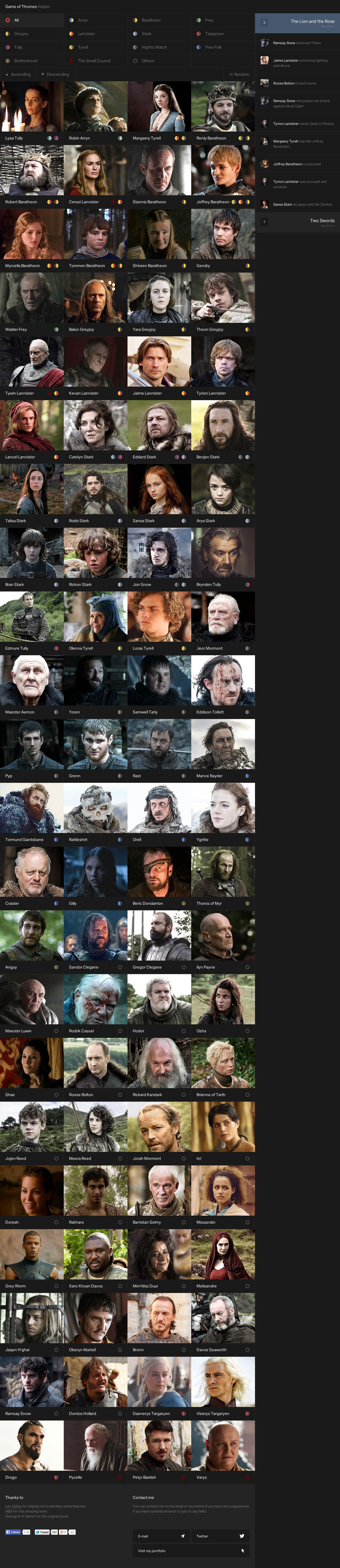 Game of Thrones Helper Website Screenshot