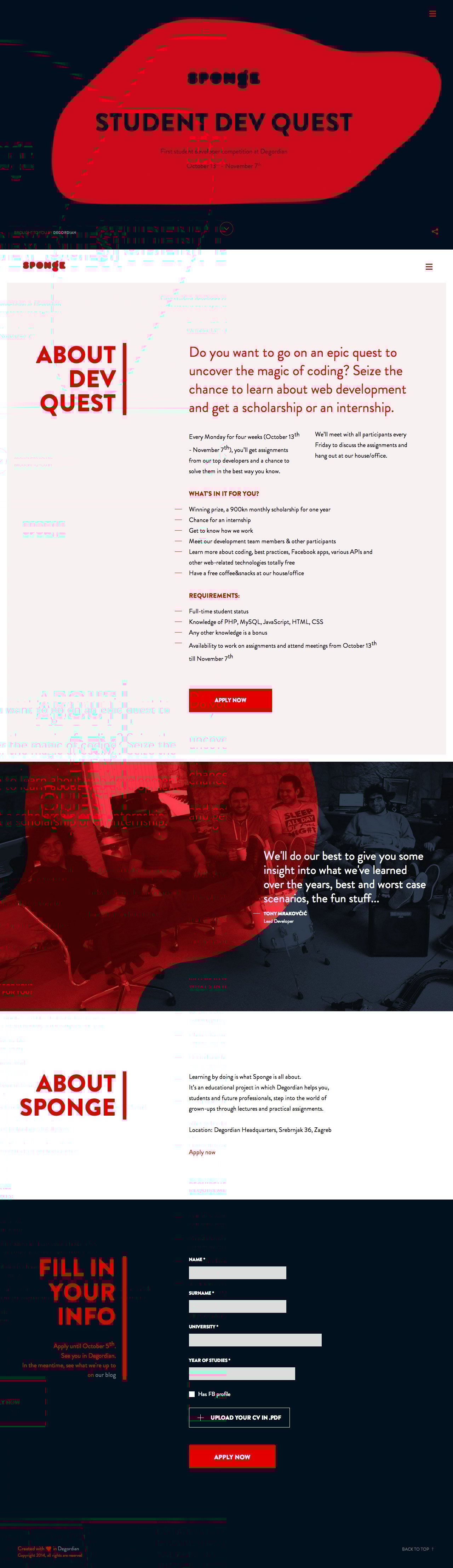 Sponge – Student Dev Quest Website Screenshot