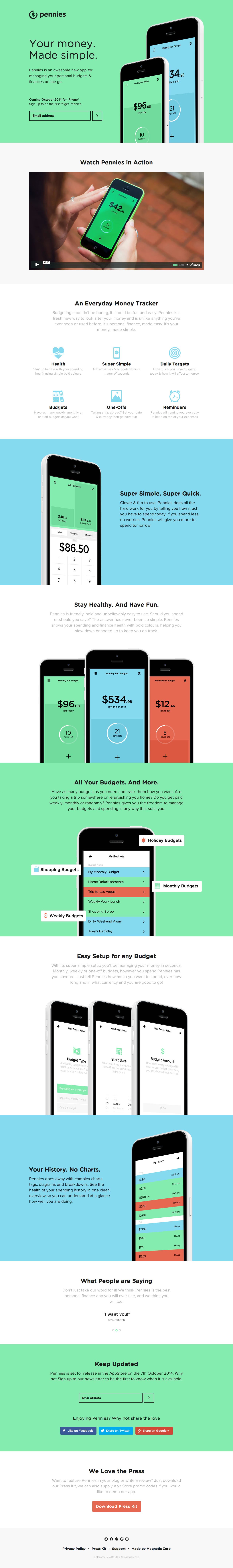 Pennies for iPhone Website Screenshot