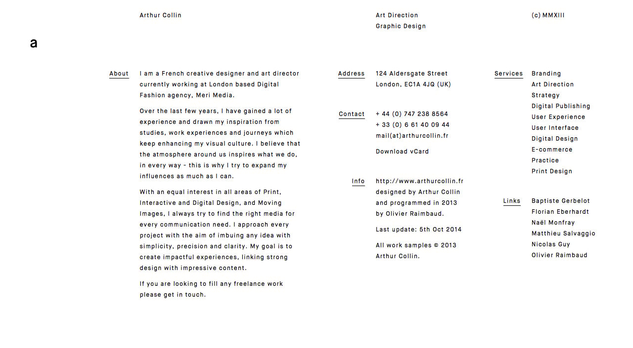 Arthur Collin Website Screenshot